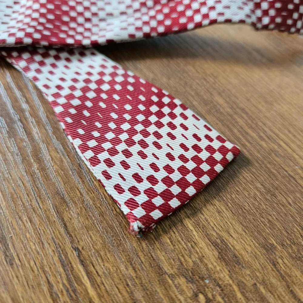 Vintage 60s Mod Mens Red White Checkered Bow Tie Adjustable Geometric Formal